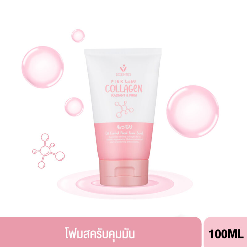 SCENTIO PINK COLLAGEN RADIANT & FIRM OIL CONTROL FACIAL FOAM SCRUB (100 ML) เซนทิโอ พิ้งค์ คอลลาเจน เรเดียนท์ แอนด์ เฟิร์ม ออยล์ คอนโทรล เฟเชียล โฟม สครับ-0